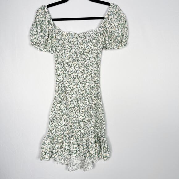 Mable Small S Sage Green Nikki Front Tie Smocked Mini Dress Ditsy Floral Print - Picture 2 of 14